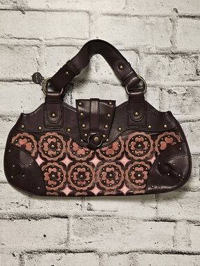 Lulu Guinness LuLu Embroidered Studded Shoulder Bag Floral Brown
